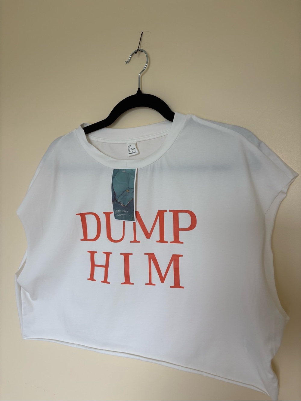 Y2K White Crop Tank Top with Orange "DUMP HIM" Print